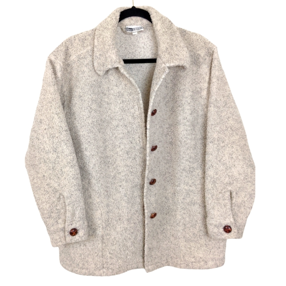 Cream Salt & Pepper Sherpa Fuzzy Acrylic Sherpa Oversized Shacket sz Medium